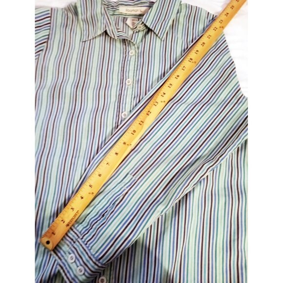 Button-Up Shirt Roamans Womens Green Blue Striped Size Large RN88842 Long Sleeve - Picture 8 of 13